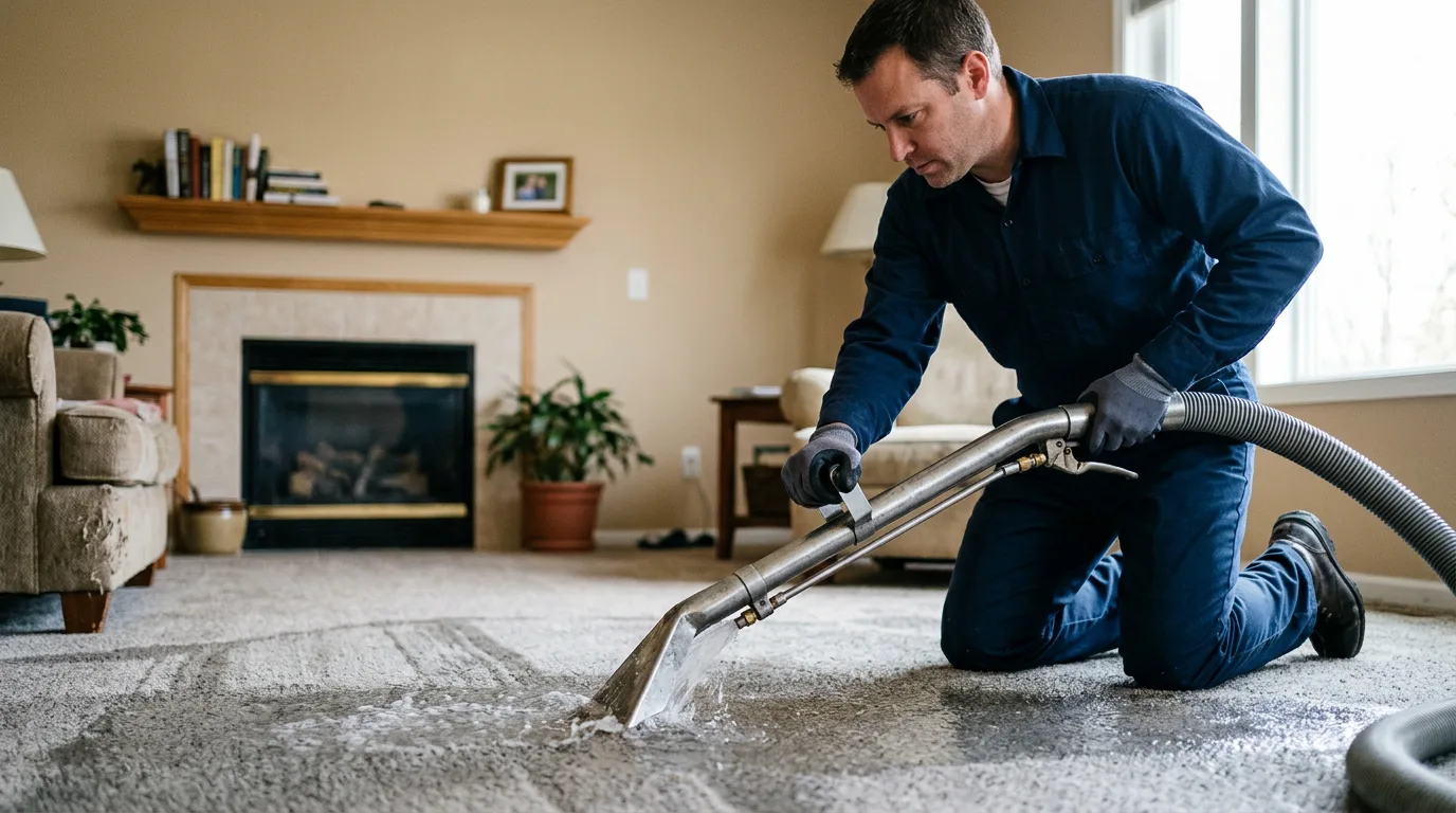 Water damage restoration technician working near Berrien Center, MI